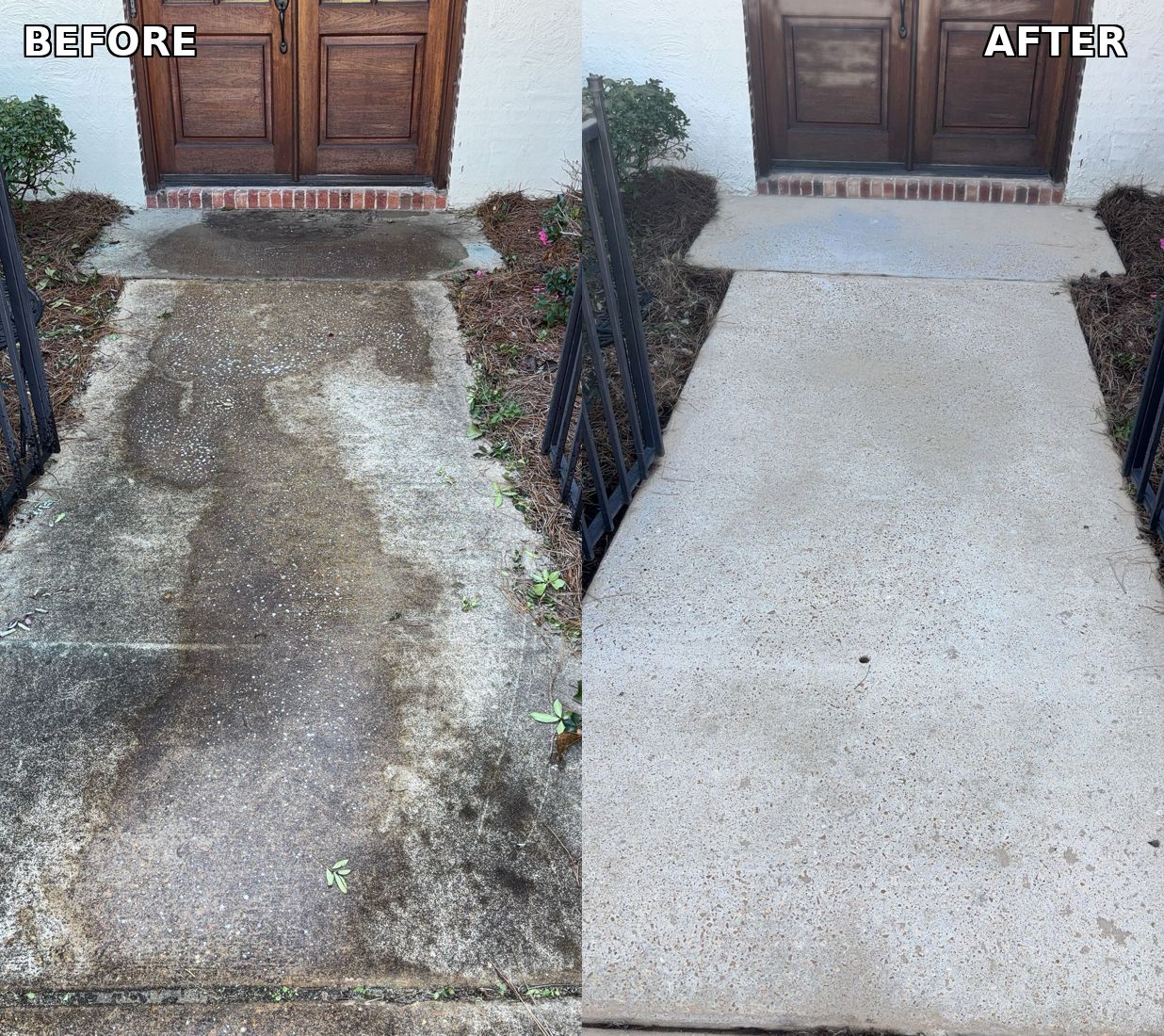 Front walkway before and after pressure washing
