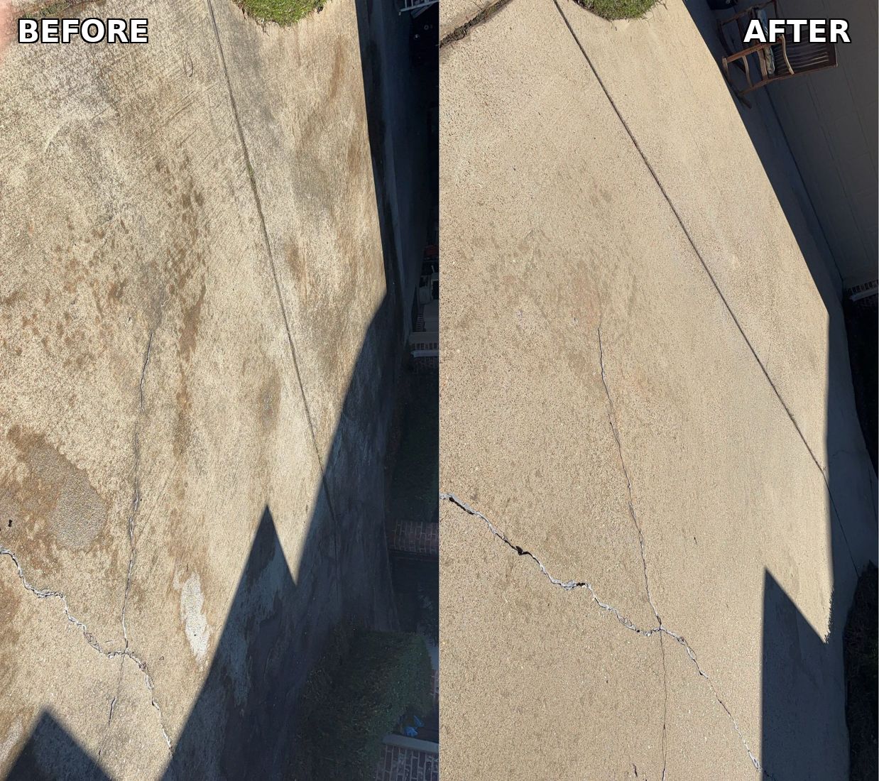 Driveway before and after pressure washing