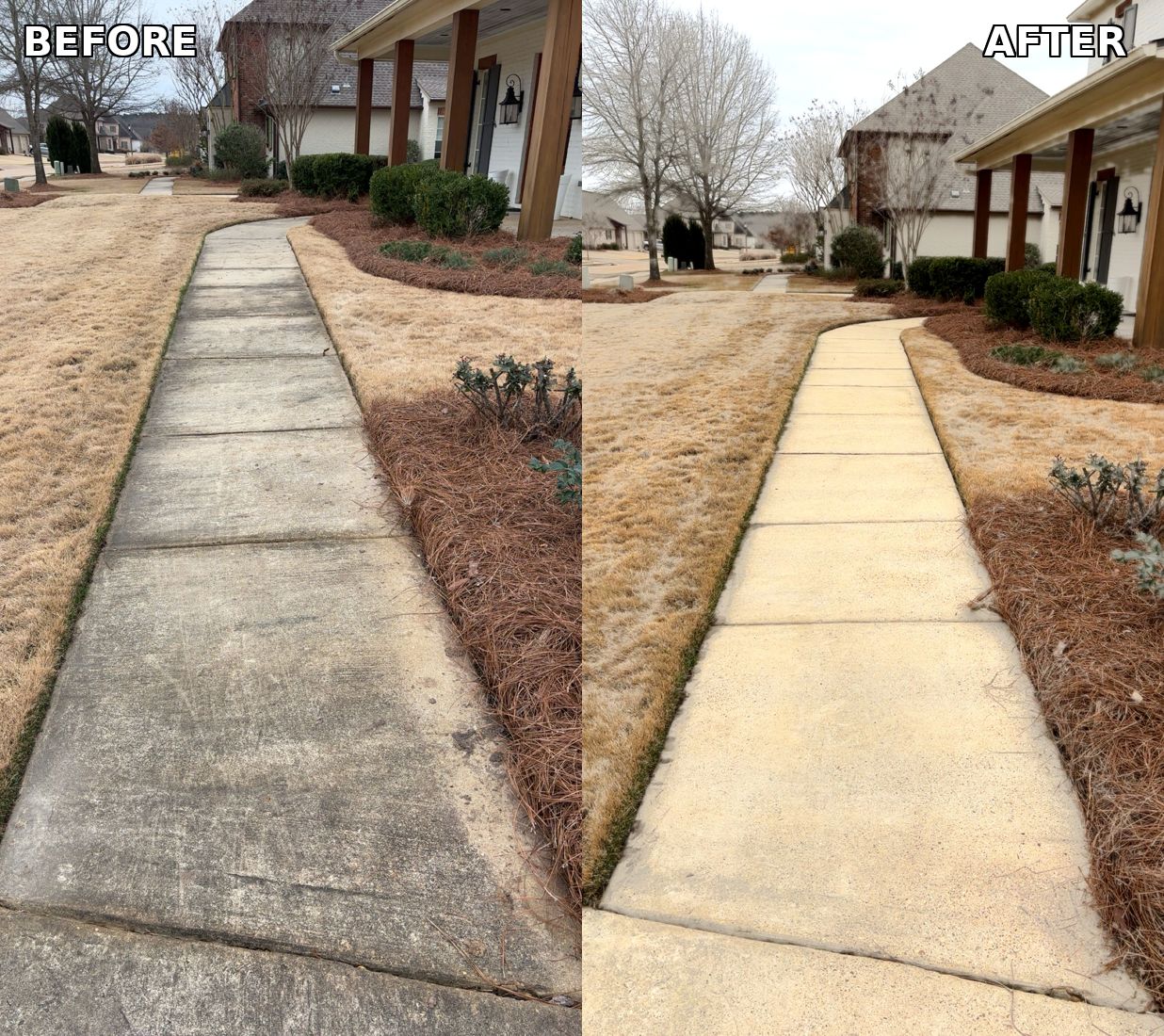 Sidewalk before and after pressure washing