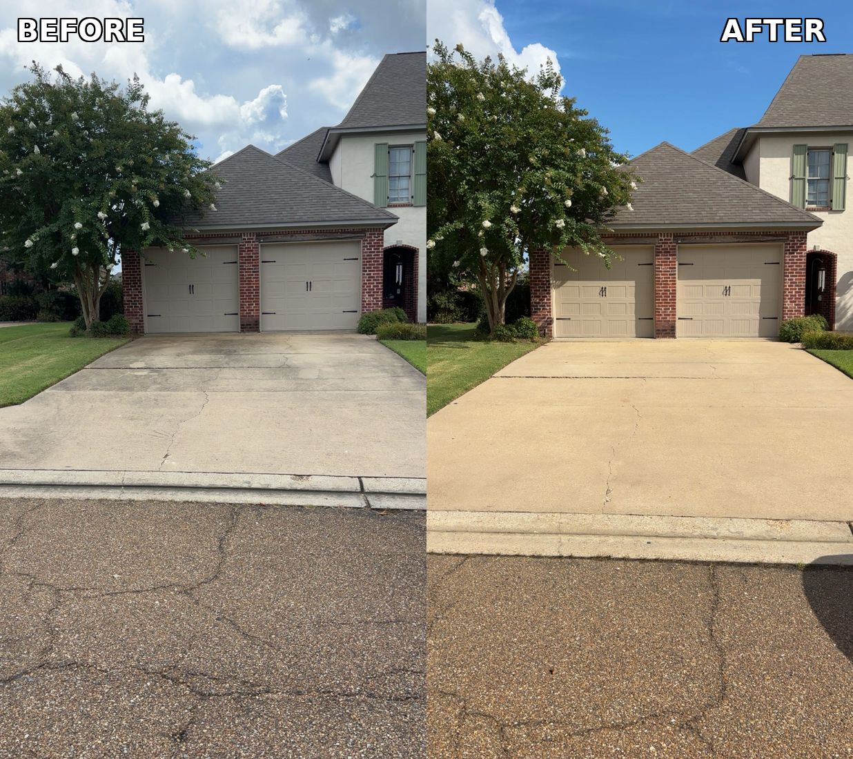 Driveway before and after pressure washing