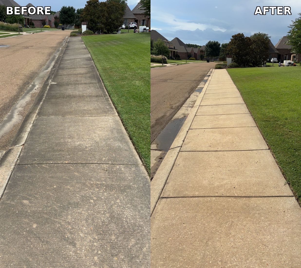 Sidewalk before and after pressure washing