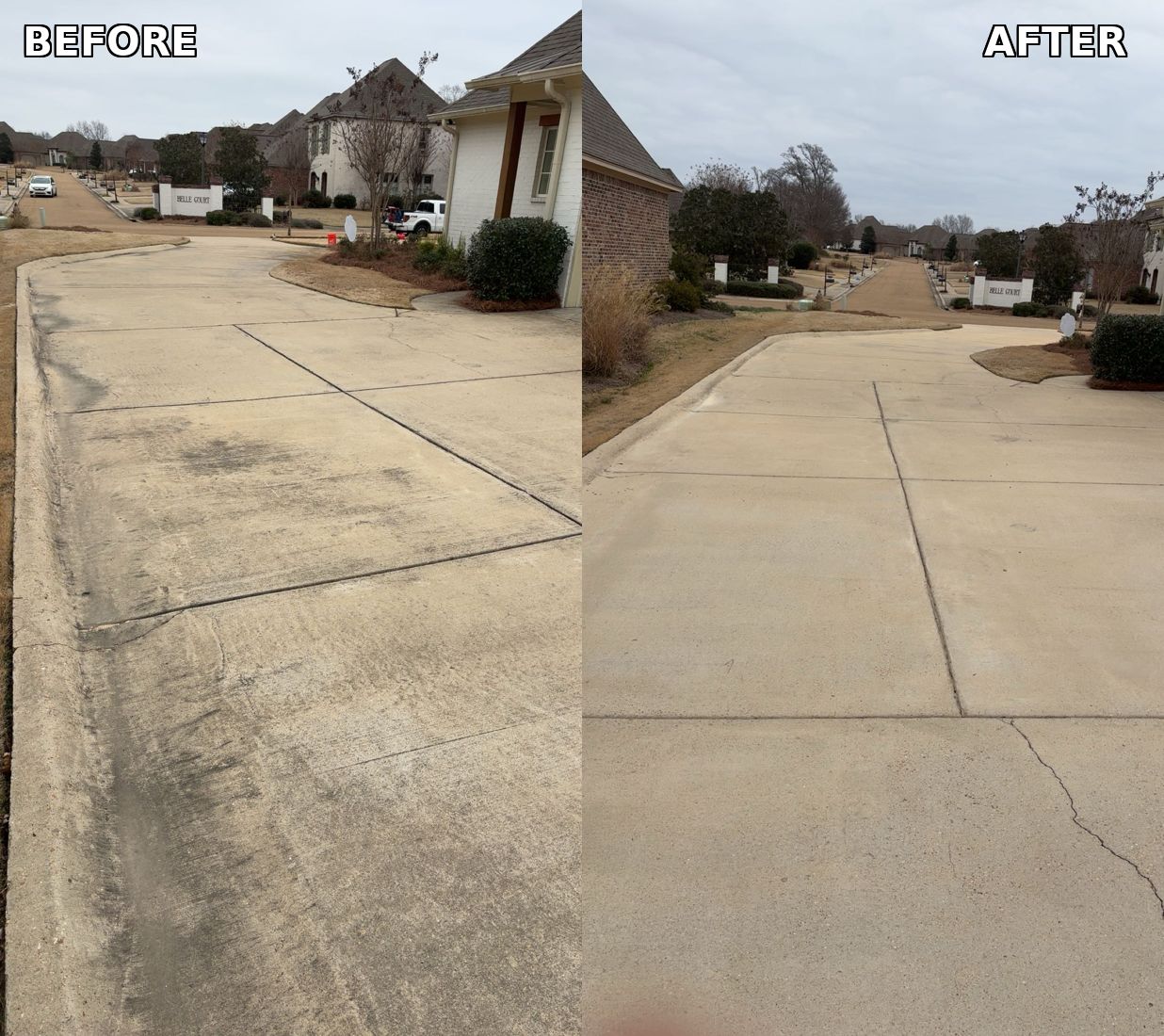 Driveway before and after pressure washing
